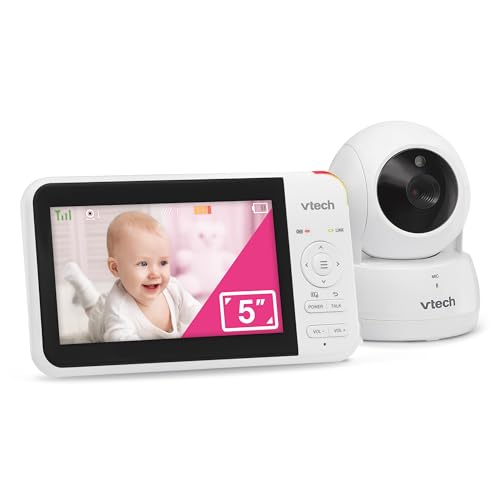 VTech Video Baby Monitor No WiFi, 5" Screen & Remote Pan-Tilt-Zoom for Newborns – Hack-Proof, 17Hr Battery, 1000ft Range, Night Vision, Temperature Sensor, Two-Way Talk | VM924
