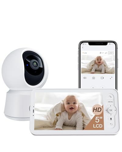 ARENTI WiFi Baby Camera Monitor B2 Kit 2026 Upgraded, 5-inch Wireless Display, Smartphone App, Encrypted Connection, Lullaby, Super Night Vision, Auto Tracking, Temp Sensor, Support Local Storage