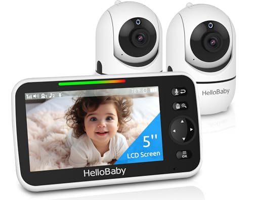 HelloBaby Upgrade 5’’ Baby Monitor with 30-Hour Battery, 2 Cameras Pan — Size, capacity and configuration