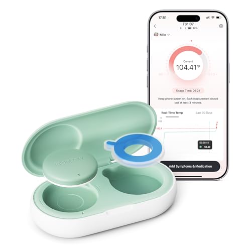 Momcozy Wearable Digital Thermometer for Baby, Continuous App Monitoring | Medical-Grade ,High Accuracy Thermometer for Kids & Adult, Instant Reads, Hypoallergenic 3M Sticker,APP Alert,Visual Trends