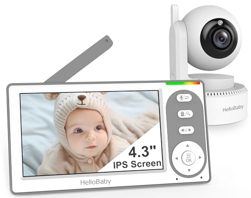 HelloBaby 4.3'' Video Baby Monitor with 30 Hours Battery, Remote Pan-Tilt-Zoom Baby Monitor No WiFi, Baby Monitor with Camera and Audio, Night Vision, ECO Mode, Two-way Talk, 8 Lullabies, 1000ft Range