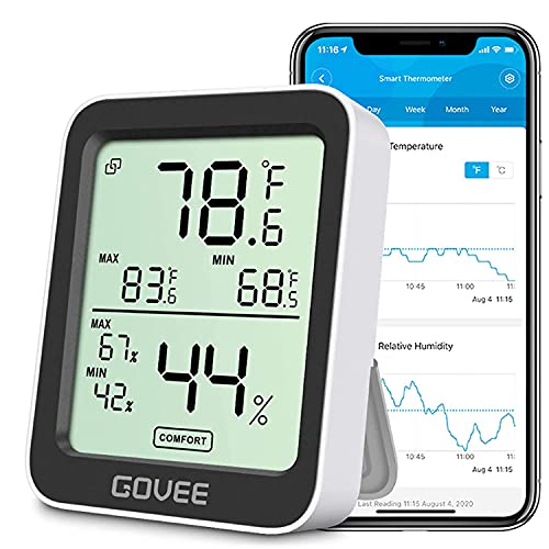 Govee Indoor Hygrometer Thermometer H5075 with Bluetooth App Control | Room Temperature Humidity Meter, 164ft Remote Monitor, Smart Alerts, 2 Years Data Storage Export, for Bedroom Wine Cellar