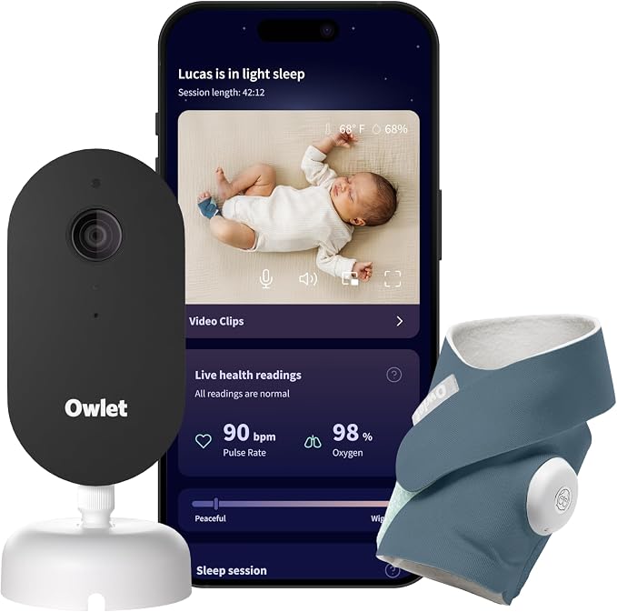 Owlet Dream Duo (Gen 3) Smart Baby Monitor All-in-One Bundle - 2K HD Video Baby Monitor with Alerts & Owlet Dream Sock Tracks Baby’s Oxygen, Heart Rate & Sleep | Health Insights vi