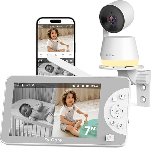 Dr.Care LumiView Max Smart WiFi Baby Monitor - 7" 1080P FHD & 2K Camera, Privacy Mode, Cry & Motion Detection, 6000mAh Removable Battery, RGB Night Light, Snapshot & Video Recording, HD Night Vision